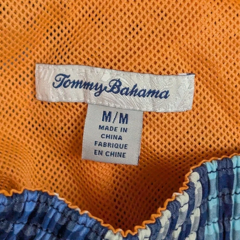 Tommy Bahama Mens Blue‎ Orange Gingham Plaid Swim Trunks Board Shorts Medium